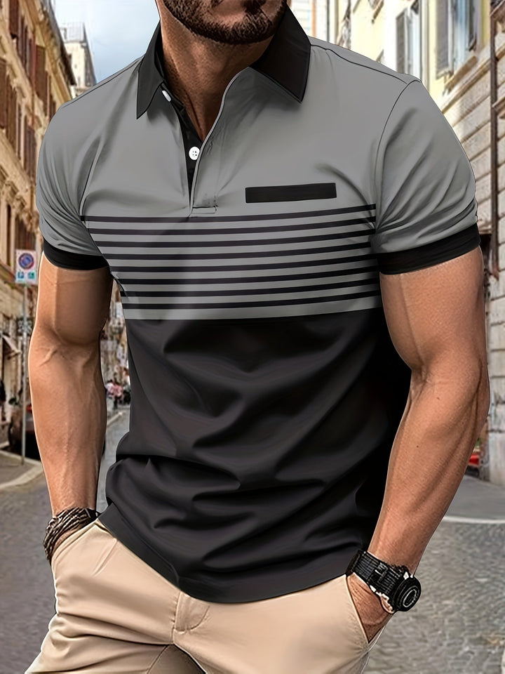 Korvexi | Casual Herren T-Shirt mit feinen Streifen und kurzen Ärmeln