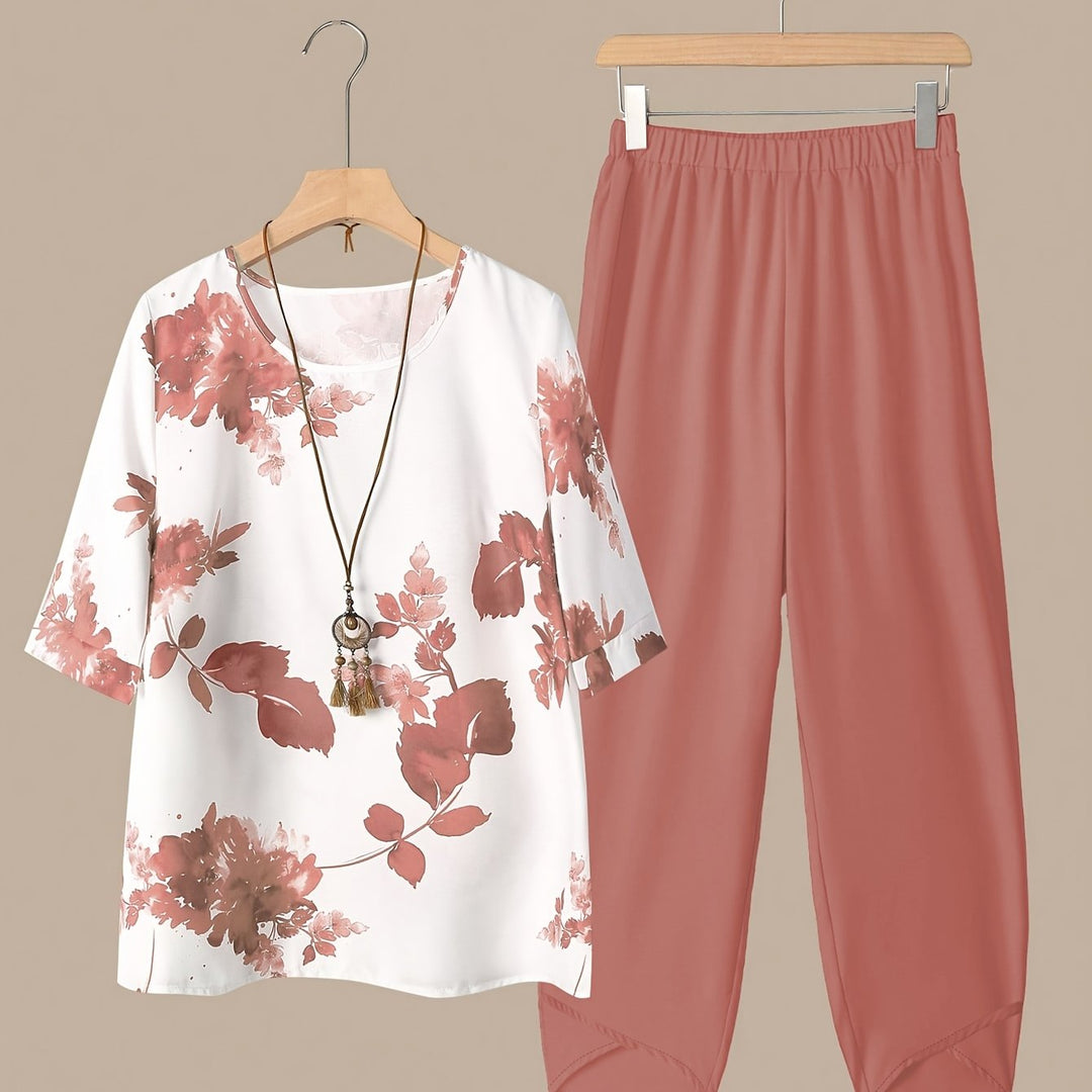 Fynley | Bedrucktes 2-teiliges Set mit Bluse und bequoser Hose