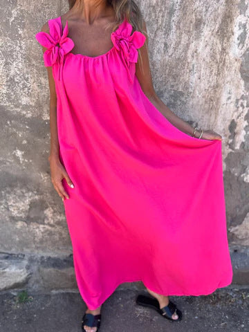 Carune | Damenkleid in einfarbig mit floralem Muster und U-Ausschnitt