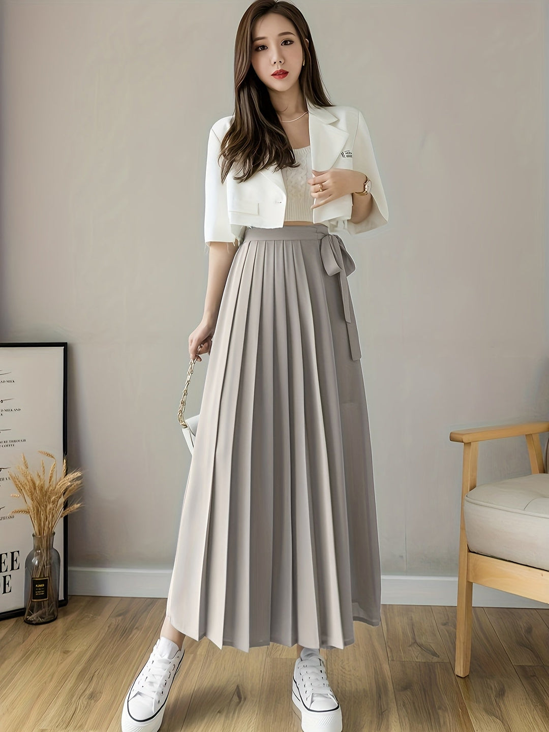Caexine | Weitbeinige Hose mit Falten und Eleganter Schnitt