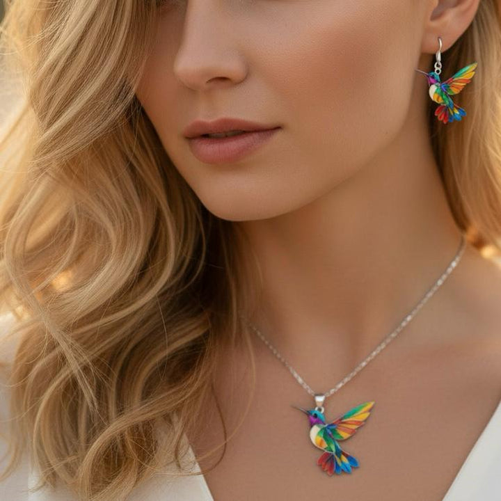 Vaila | Kolibri Regenbogen Halskette + Passende Ohrringe als Geschenk