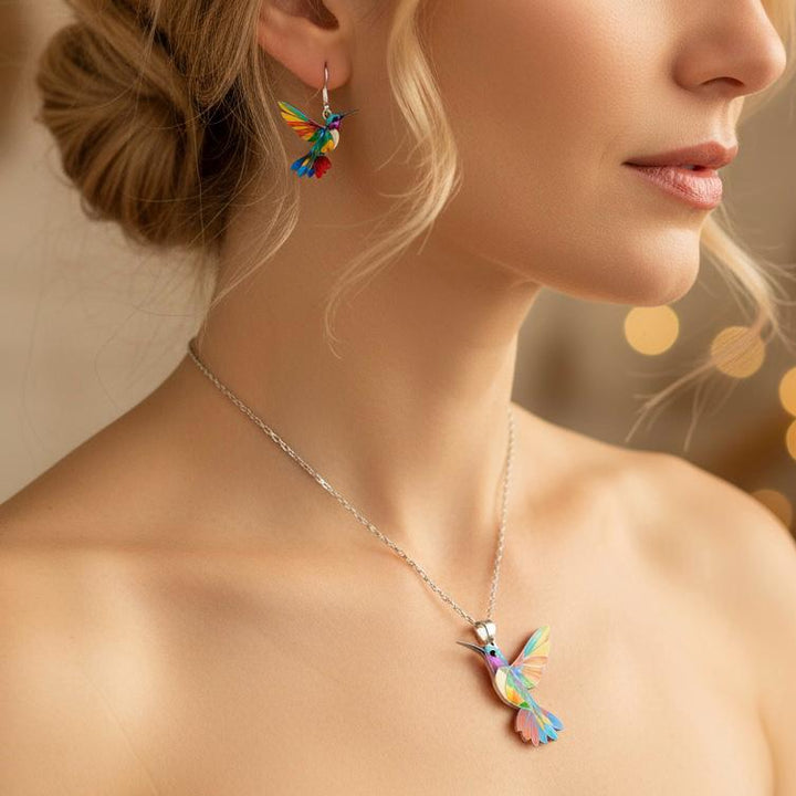 Vaila | Kolibri Regenbogen Halskette + Passende Ohrringe als Geschenk