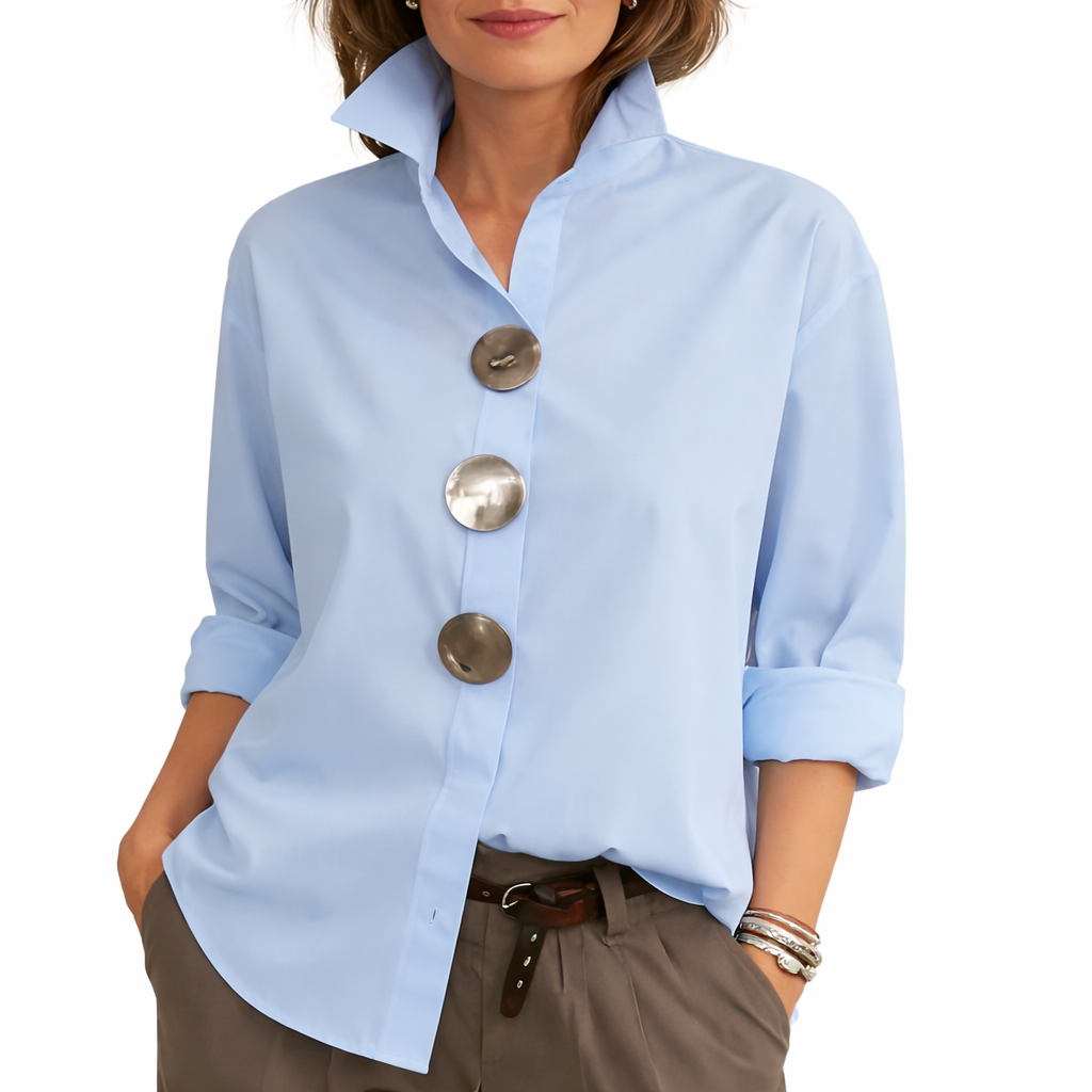 Davinae | Elegante Bluse aus Baumwolle und Leinen mit Kragen und metallischen Knöpfen