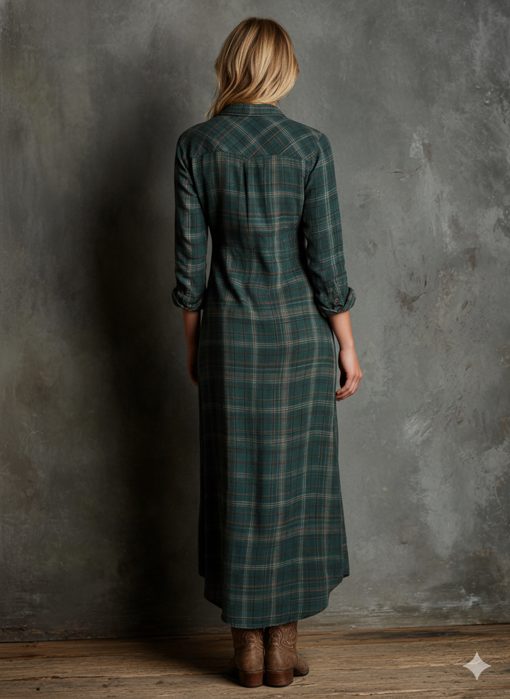 Blayra | Maxikleid aus Karohemd mit Revers für Frauen
