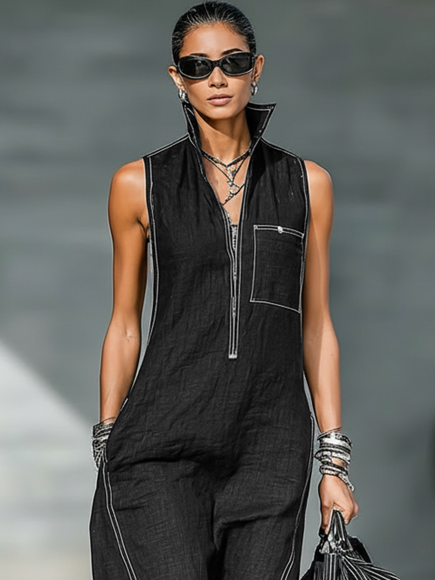 Ainsira | Mono Minimalistisch ohne Ärmel mit Weißen Details