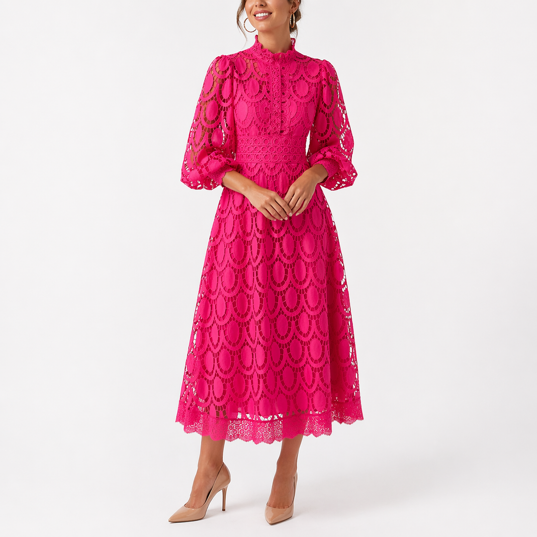 Jalvique | Midi-Party-Kleid mit Spitzenärmeln