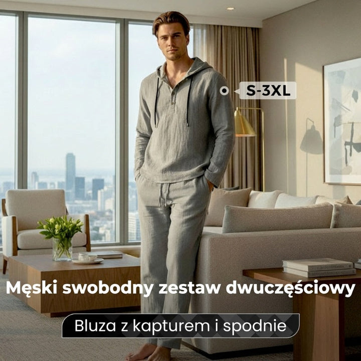 Indirae | Herren 2-teiliges Set: lockerer Kapuzenpullover und Hose