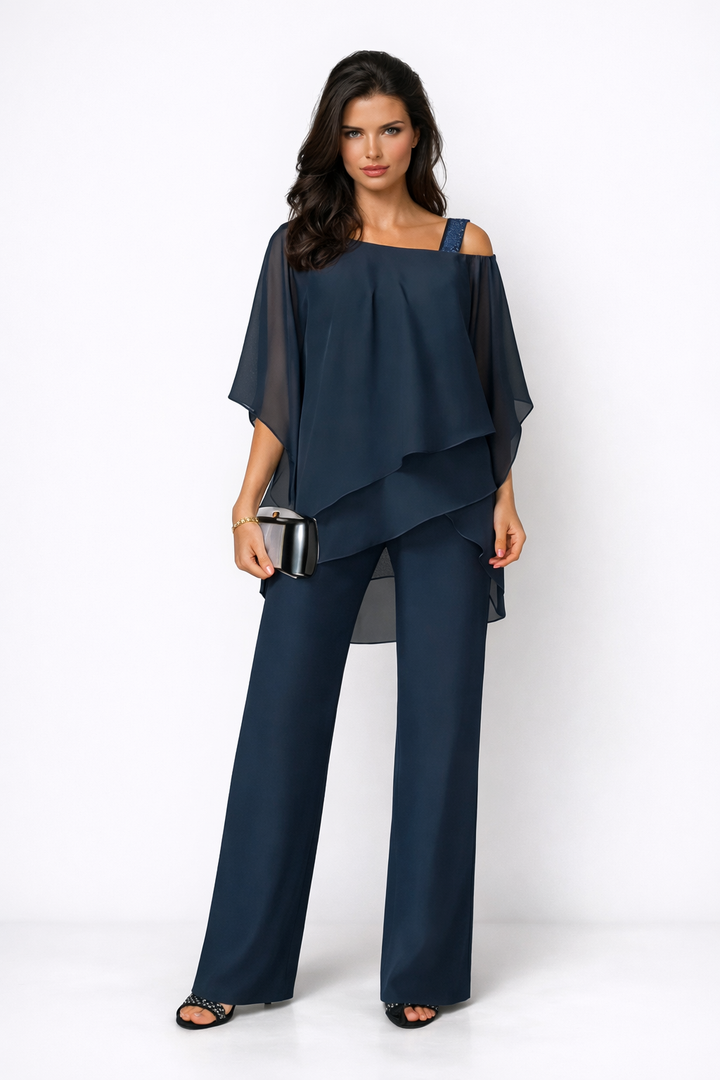 Orosette | Modernes Set mit asymmetrischem Oberteil und weitem Hosen
