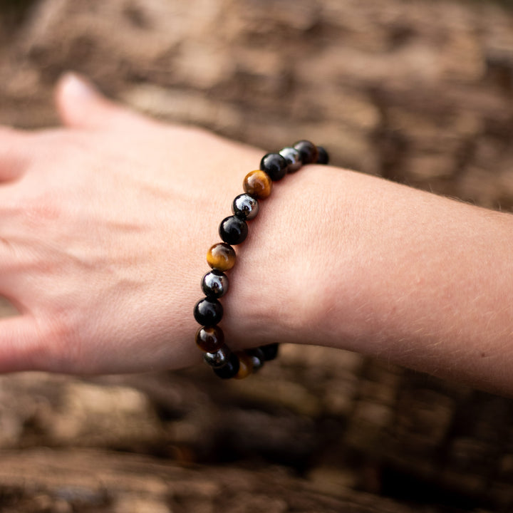 Caryra | Armband "3 Schutz" aus Tigerauge, Hämatit und schwarzem Obsidian