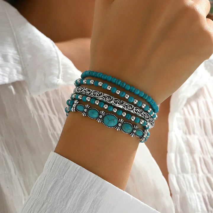 Selavienne | Bohemian-Armbänder mit grünen und türkisfarbenen Perlen