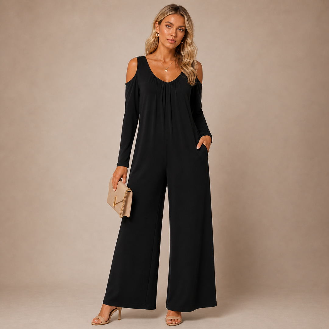 Tansira | Eleganter Jumpsuit mit Off-Shoulder und Inklusive Ohrringe