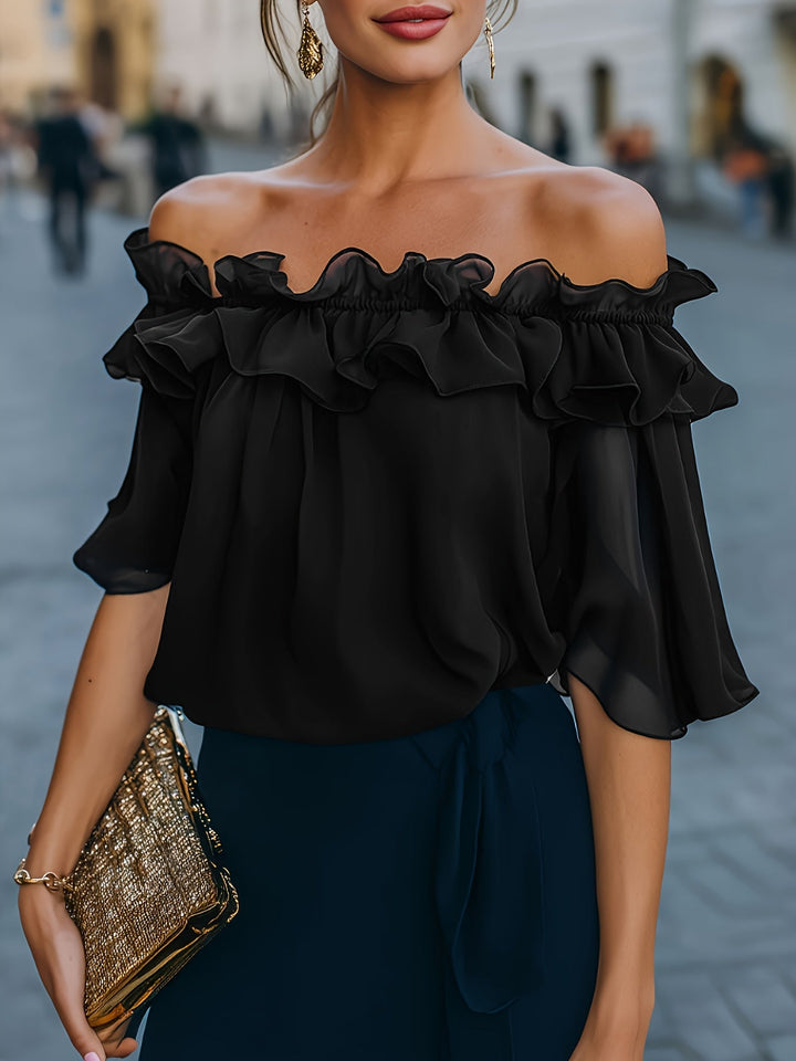 Bruvelle | Elegante Bluse mit schulterfreien Ausschnitten und kurzen Ärmeln