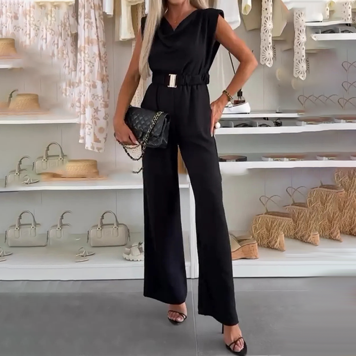 Kaia | Ärmelloses Jumpsuit mit drapiertem Ausschnitt und Taschen