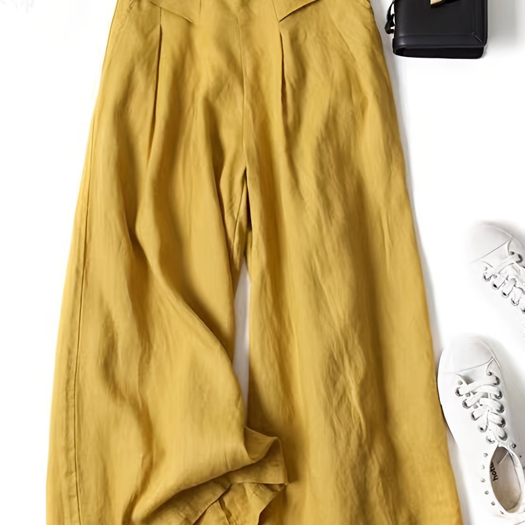 Brisae | Vintage-Stil Leinen-Hosen mit weitem Bein