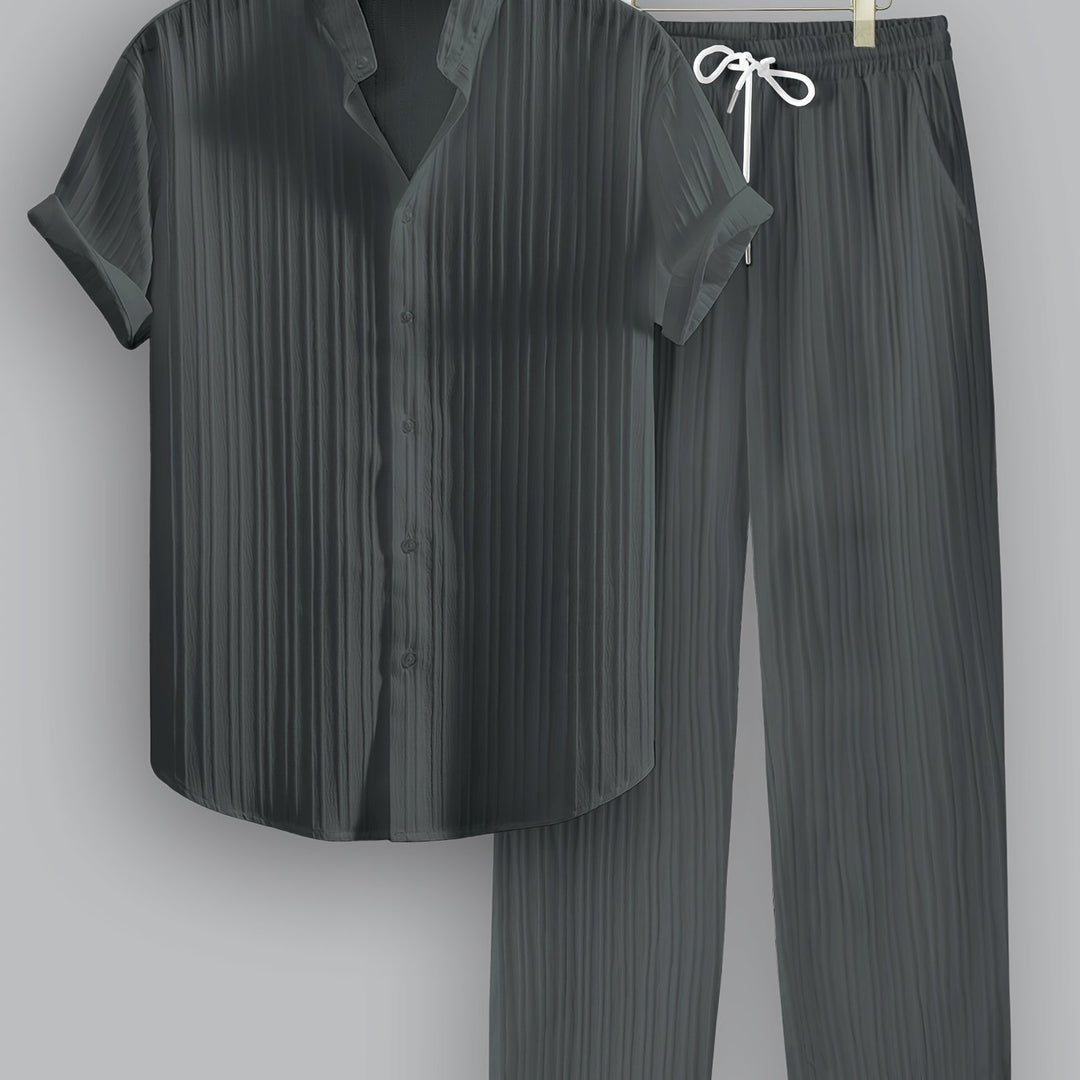 Kavaroq | Sommeranzug für Herren mit Mao-Kragenhemd und Hose mit Kordelzug
