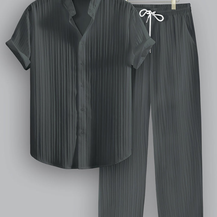 Kavaroq | Sommeranzug für Herren mit Mao-Kragenhemd und Hose mit Kordelzug
