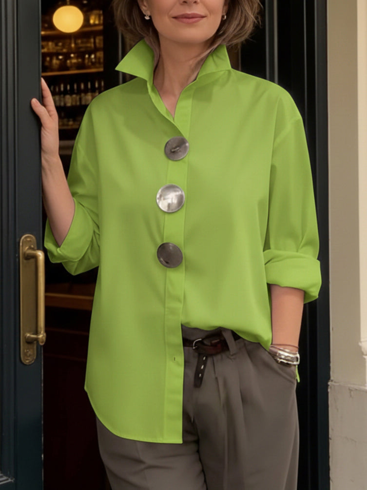 Davinae | Elegante Bluse aus Baumwolle und Leinen mit Kragen und metallischen Knöpfen