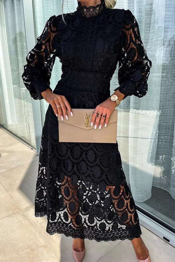 Jalvique | Midi-Party-Kleid mit Spitzenärmeln