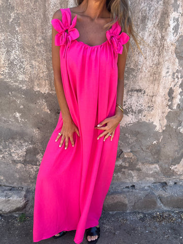 Carune | Damenkleid in einfarbig mit floralem Muster und U-Ausschnitt