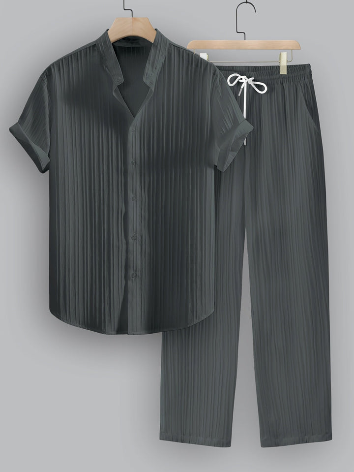 Kavaroq | Sommeranzug für Herren mit Mao-Kragenhemd und Hose mit Kordelzug
