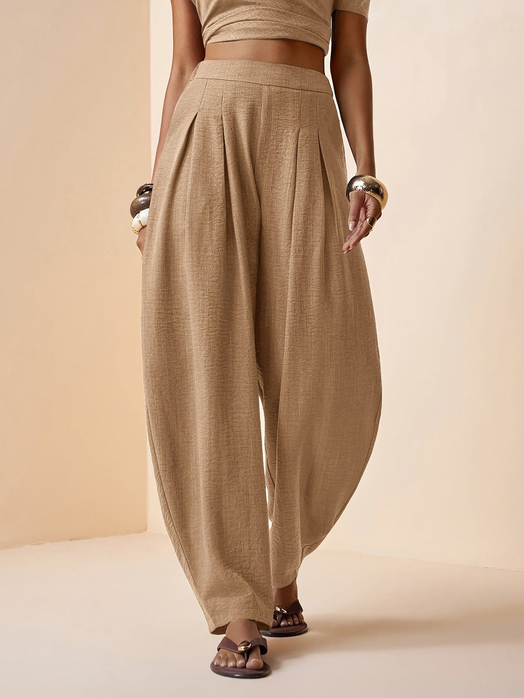 Droveaux | Elegante Gerade Hose mit Elastischem Bund und Falten
