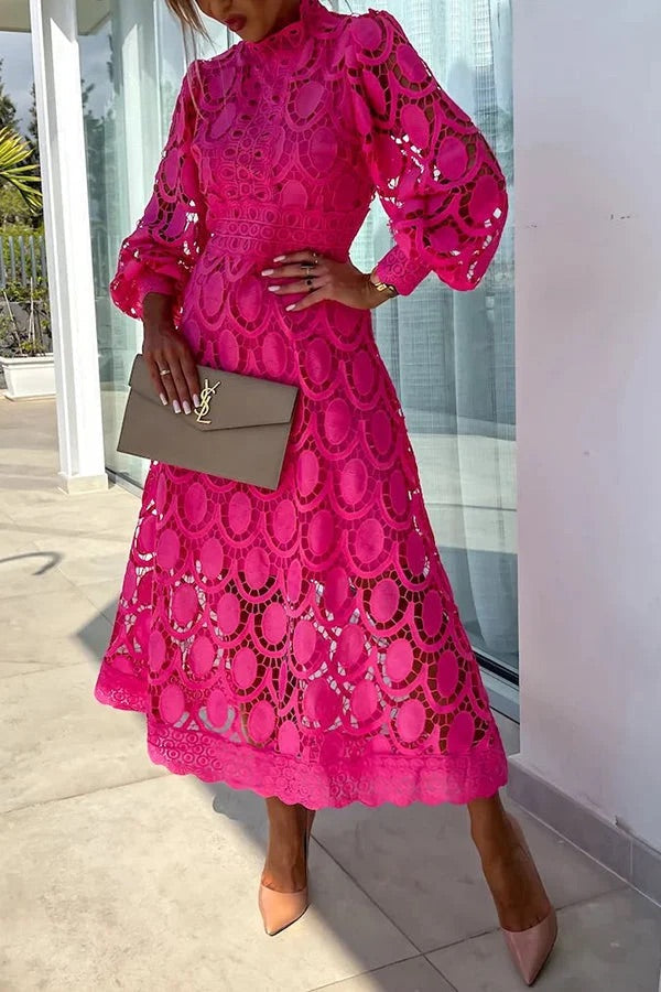 Jalvique | Midi-Party-Kleid mit Spitzenärmeln