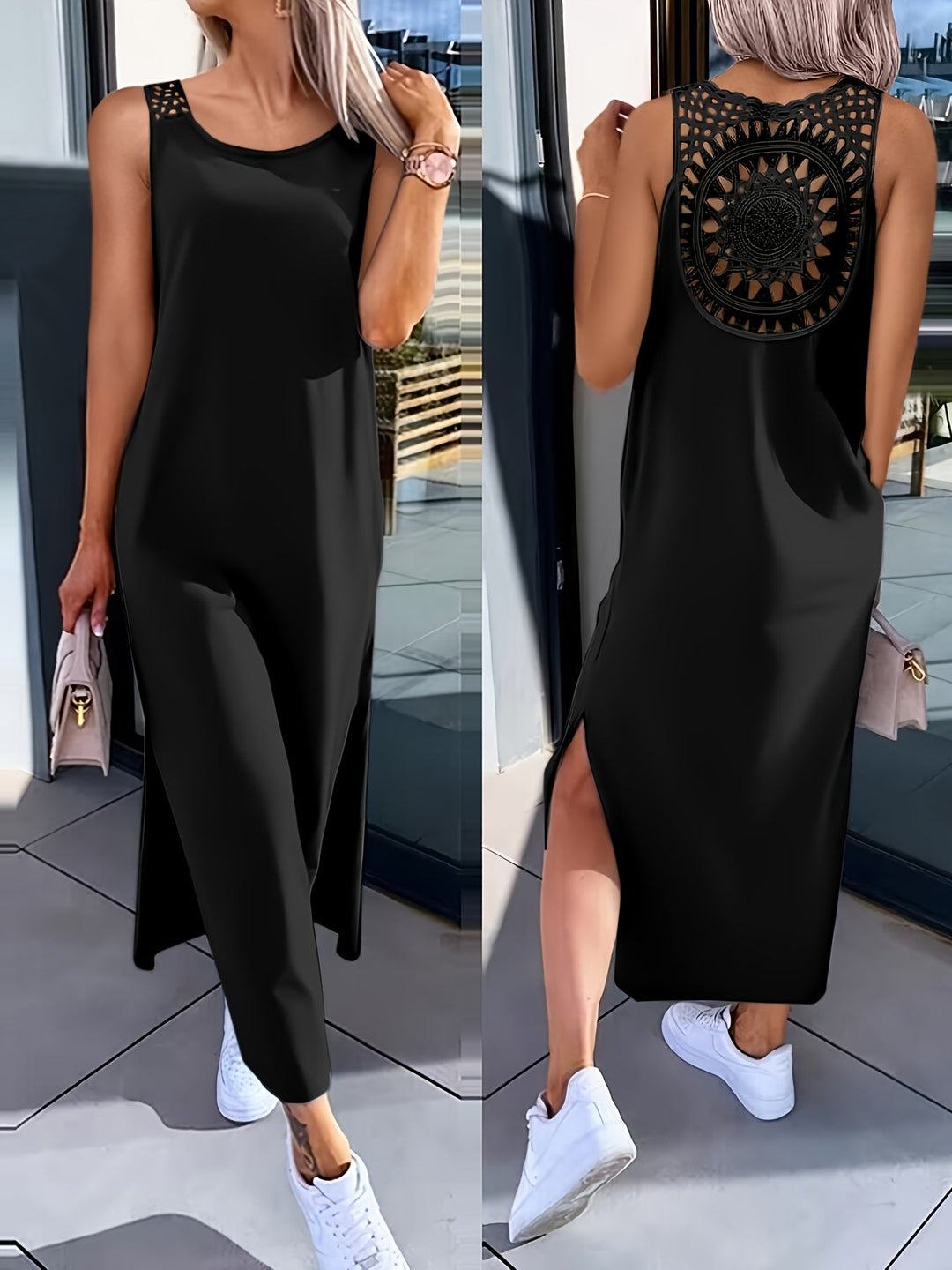 Umaira | Ärmelloses Kleid mit Spitze und Offener Rückseite