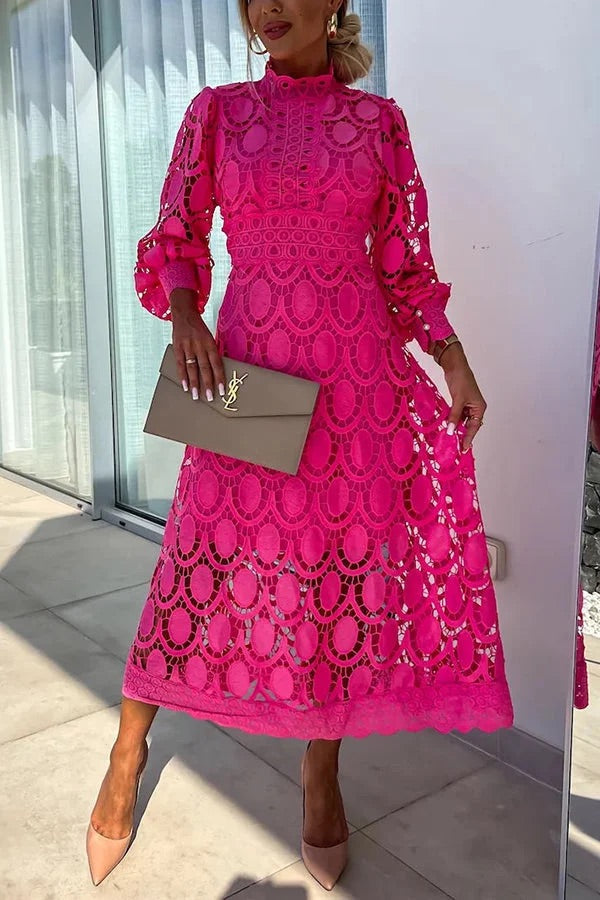 Jalvique | Midi-Party-Kleid mit Spitzenärmeln