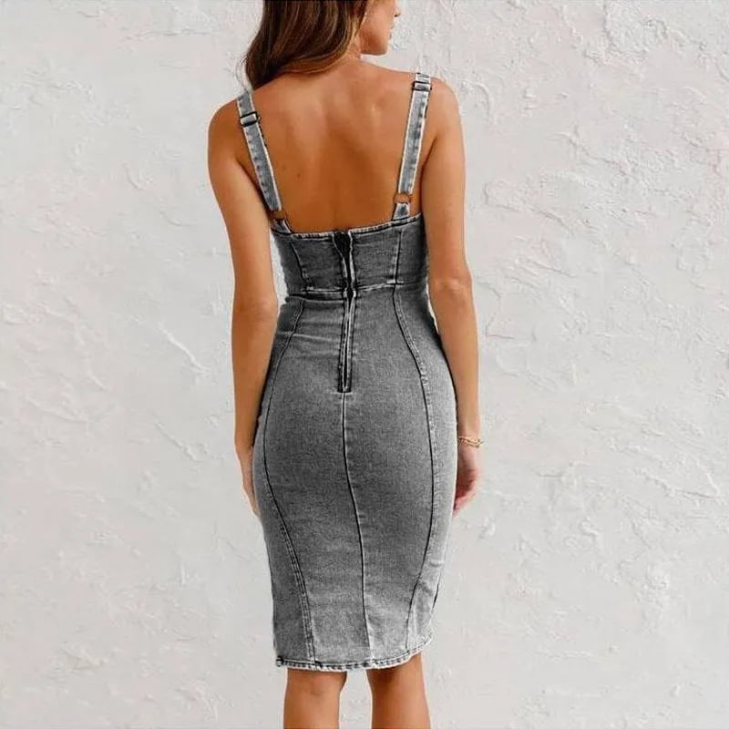 Delira | Figurbetontes Jeanskleid für Frauen mit verstellbarem Gürtel