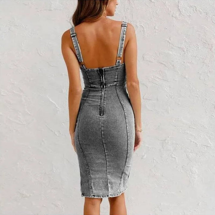 Delira | Figurbetontes Jeanskleid für Frauen mit verstellbarem Gürtel