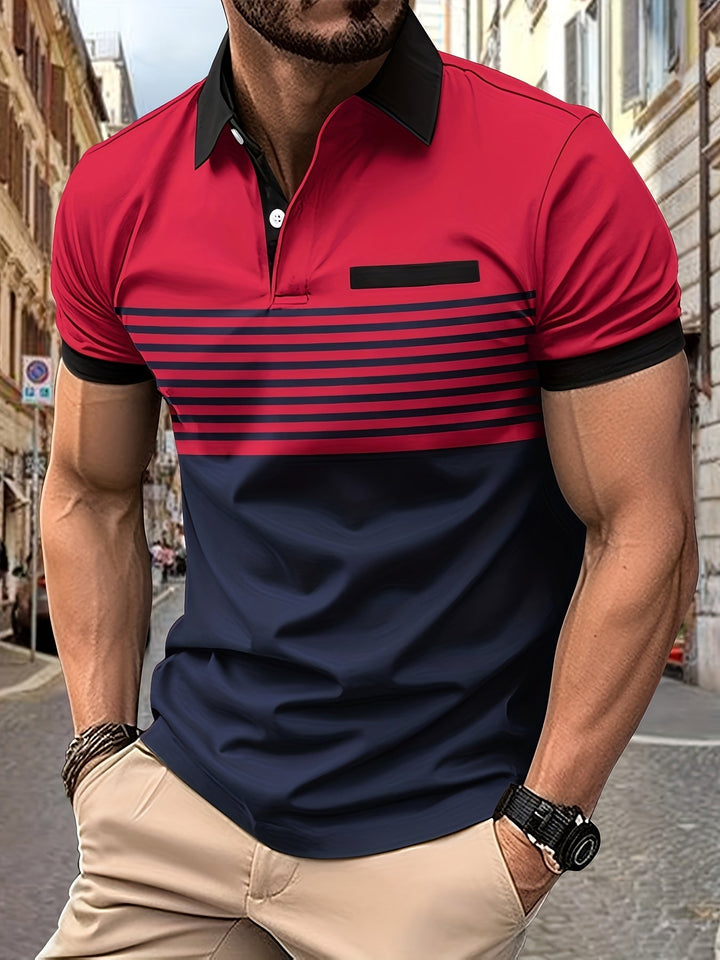 Korvexi | Casual Herren T-Shirt mit feinen Streifen und kurzen Ärmeln