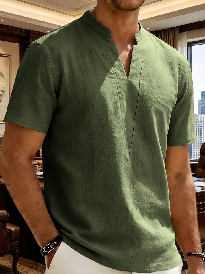 Grexric | Leinenhemd für Herren mit Mao-Kragen und lockerer Passform