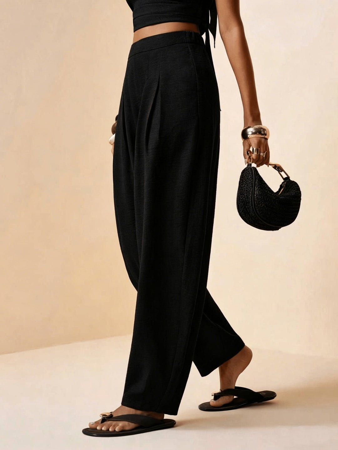 Droveaux | Elegante Gerade Hose mit Elastischem Bund und Falten