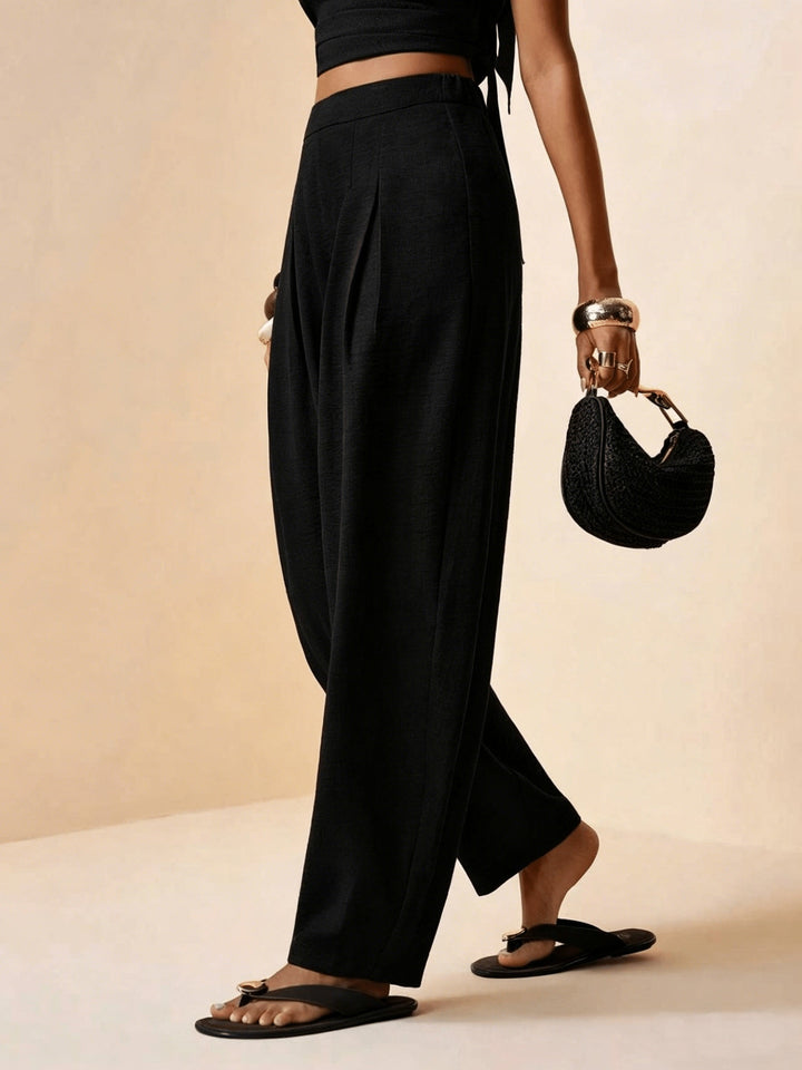 Droveaux | Elegante Gerade Hose mit Elastischem Bund und Falten