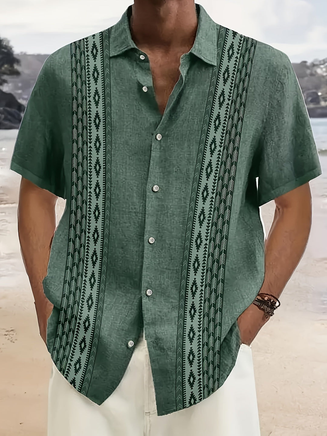 Carter | Vintage-Hemd für Herren mit ethnischem Muster und tropischem Stil