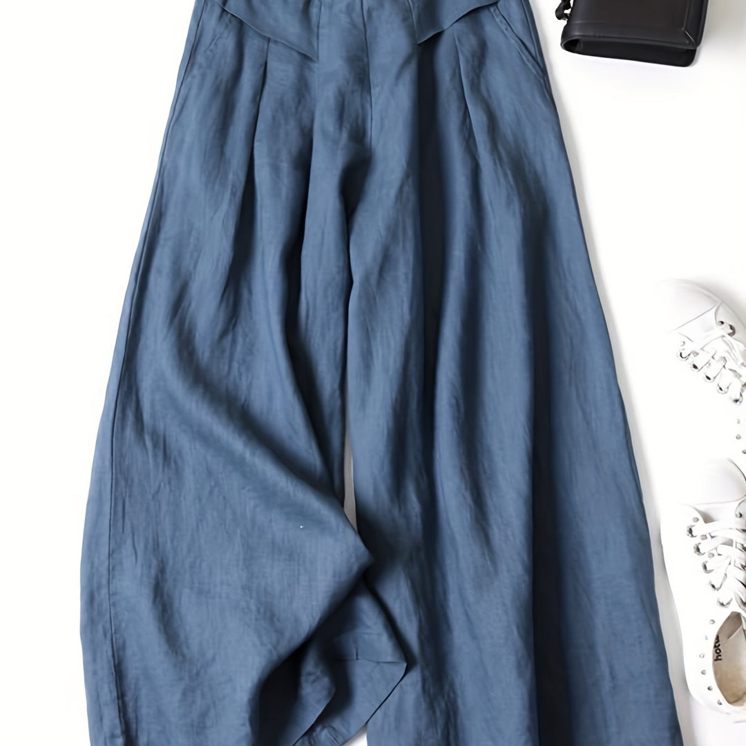 Brisae | Vintage-Stil Leinen-Hosen mit weitem Bein