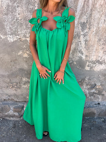 Carune | Damenkleid in einfarbig mit floralem Muster und U-Ausschnitt