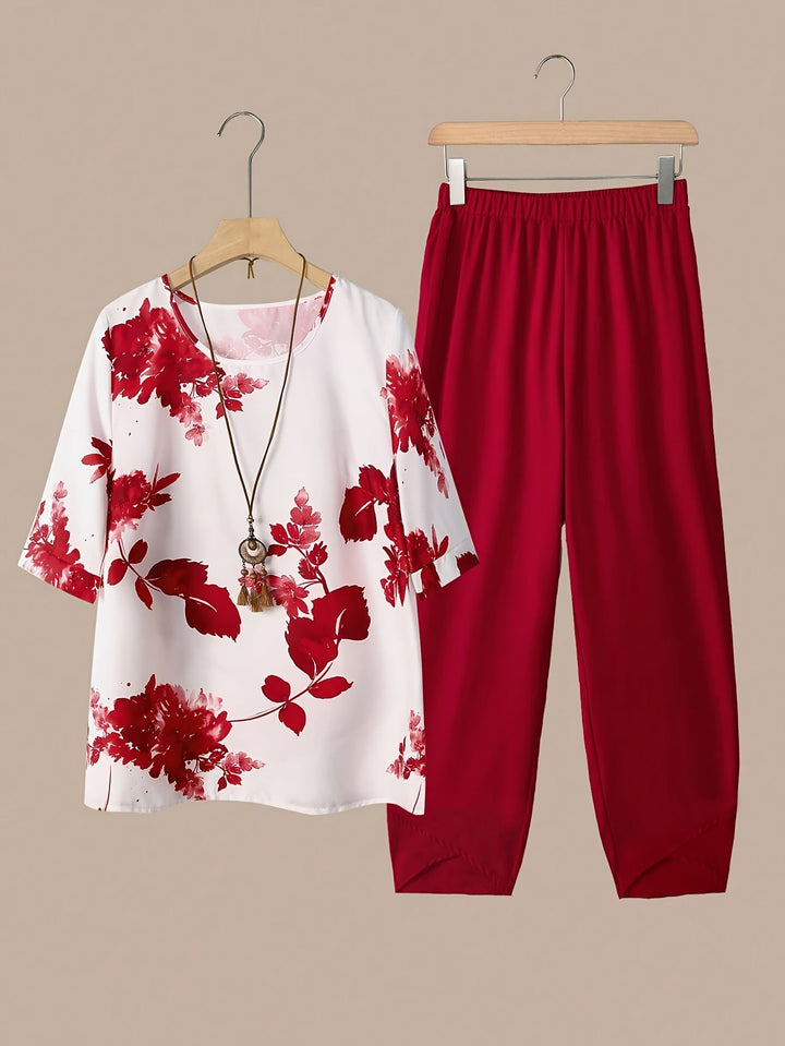 Fynley | Bedrucktes 2-teiliges Set mit Bluse und bequoser Hose