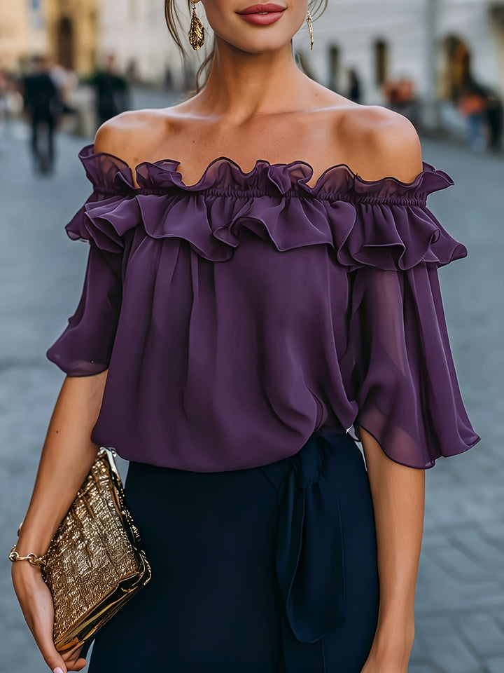 Bruvelle | Elegante Bluse mit schulterfreien Ausschnitten und kurzen Ärmeln