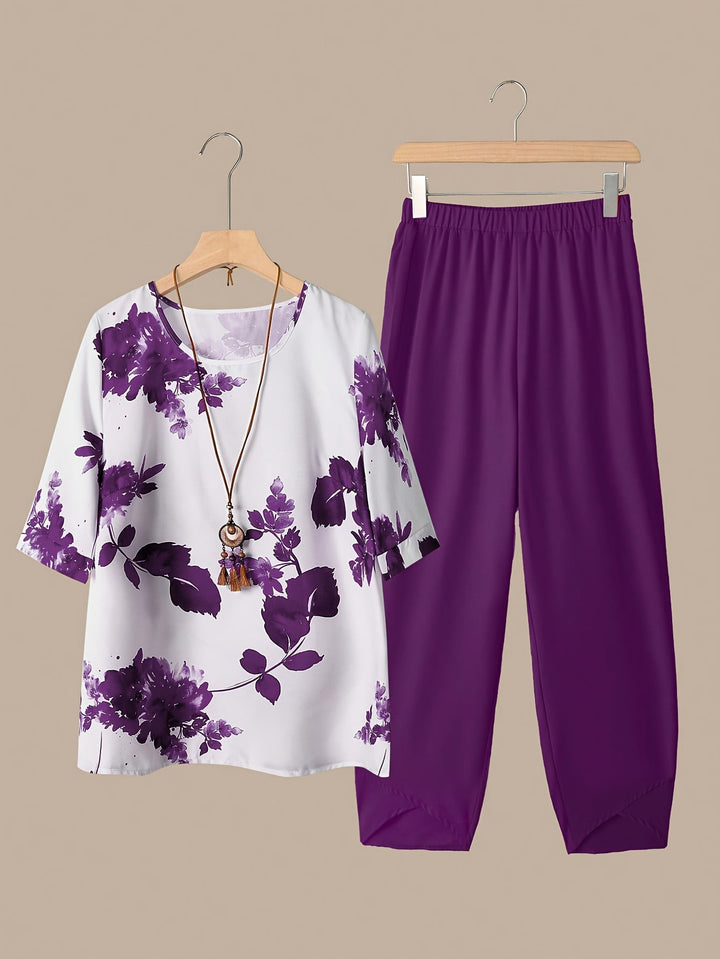 Fynley | Bedrucktes 2-teiliges Set mit Bluse und bequoser Hose