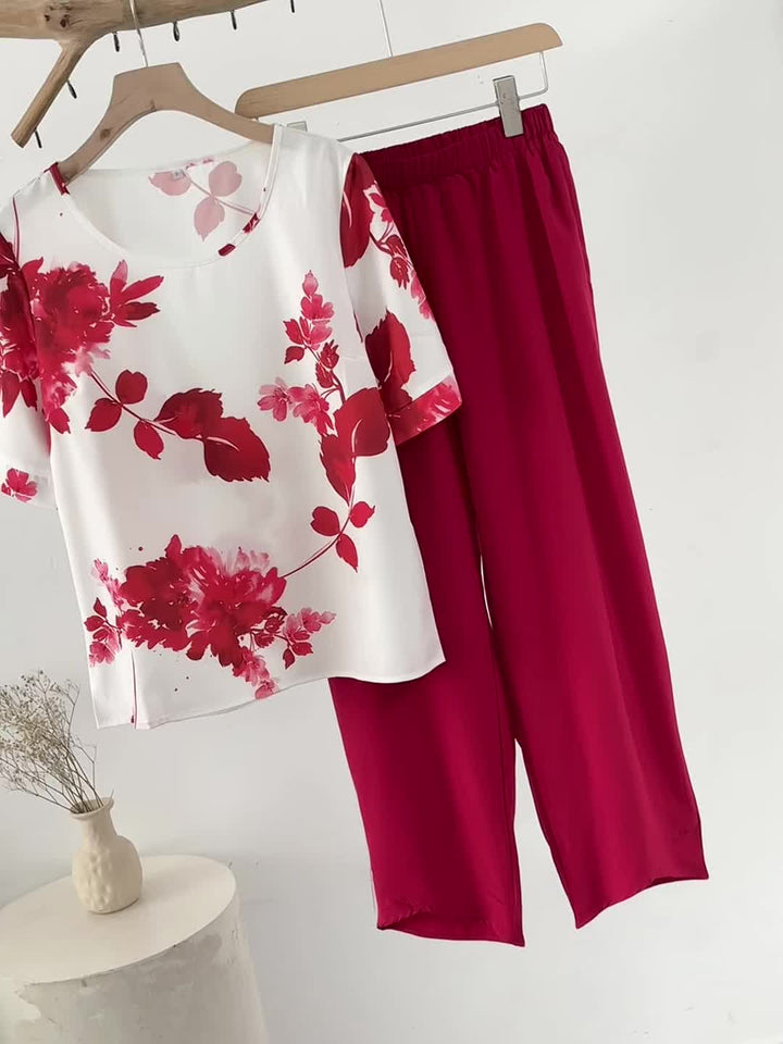 Fynley | Bedrucktes 2-teiliges Set mit Bluse und bequoser Hose
