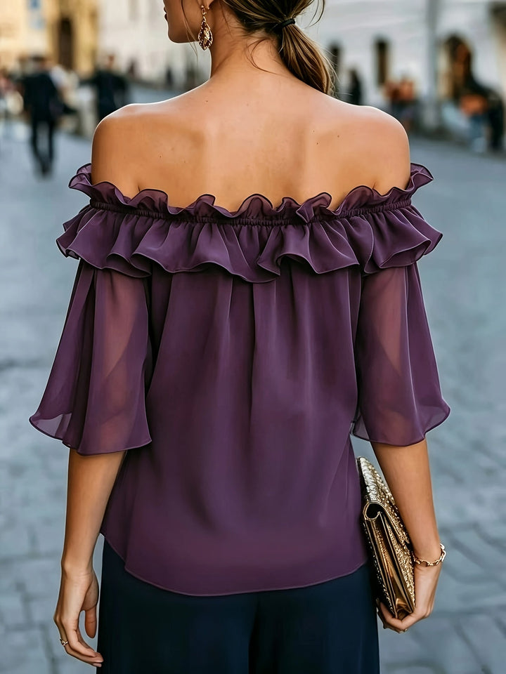 Bruvelle | Elegante Bluse mit schulterfreien Ausschnitten und kurzen Ärmeln