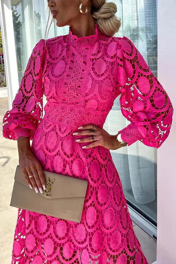 Jalvique | Midi-Party-Kleid mit Spitzenärmeln