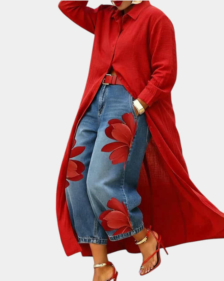 Zadira | Set aus weitem Jeanskleid und Hose