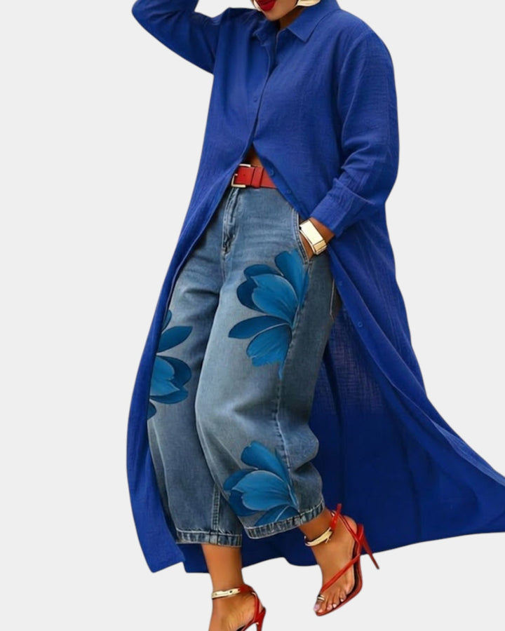 Zadira | Set aus weitem Jeanskleid und Hose