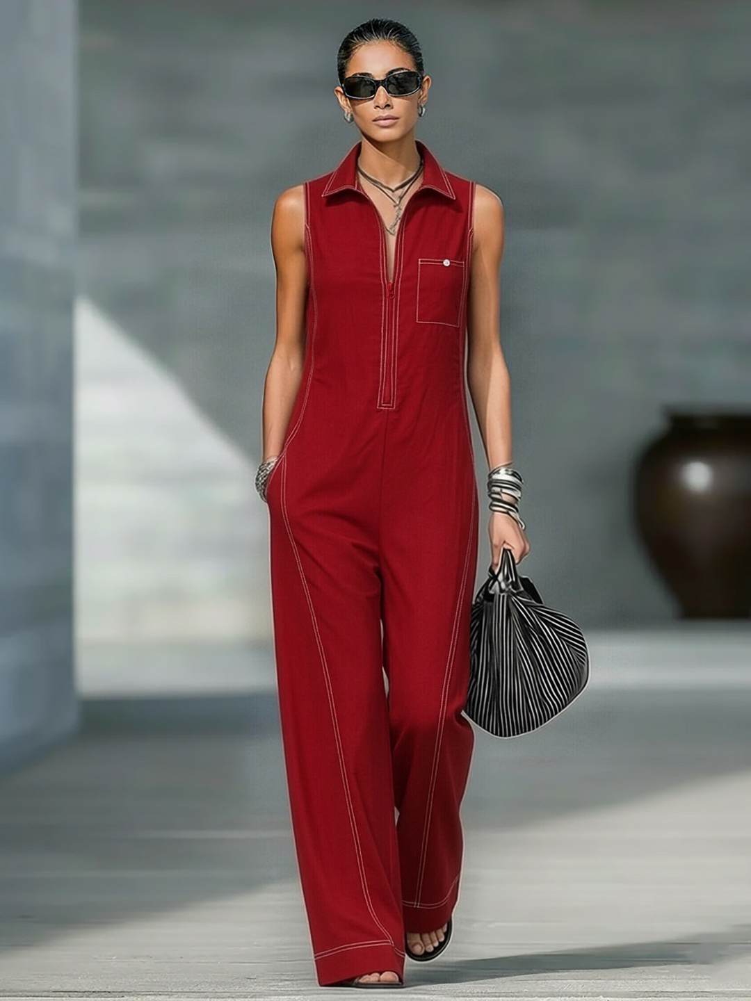 Ainsira | Mono Minimalistisch ohne Ärmel mit Weißen Details